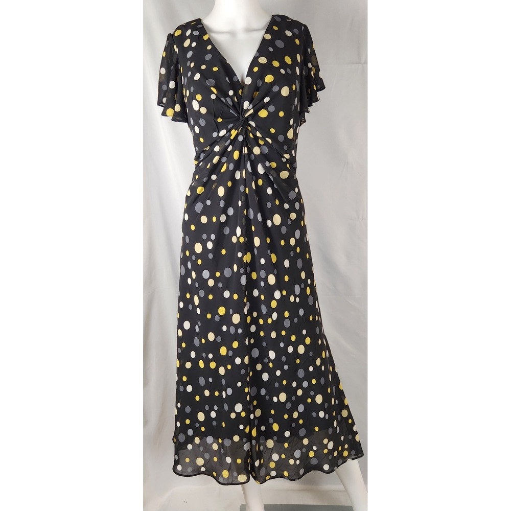 Dressbarn Polka Dot Classic/Retro-Inspired/2000s Flutter Sleeve Midi Dress 14W